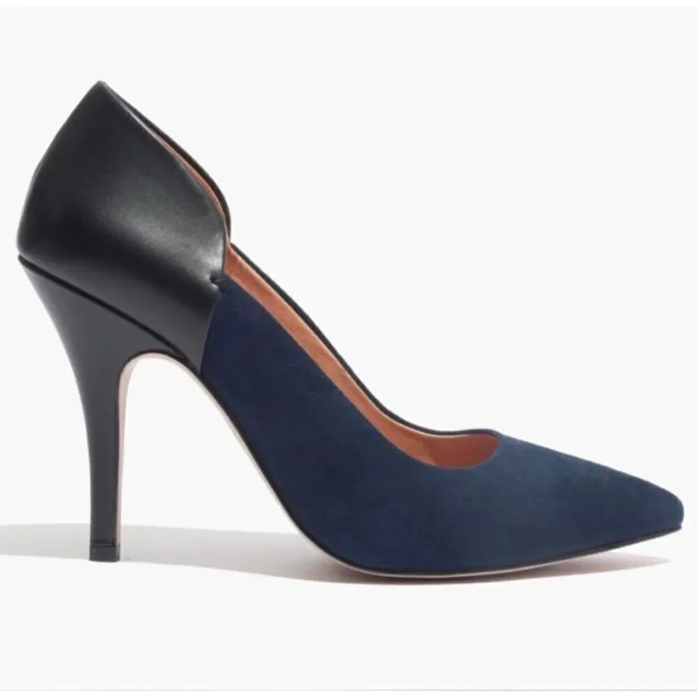 MADEWELL MADDIE LEATHER VELVET BLUE BLACK PUMPS SIZE 10 - Picture 1 of 7